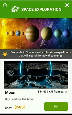Space Exploration - Buying land in Moon. Cost :  $500 Trillion